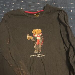 Ralph Lauren Black and Red Bear Graphic Long Sleeve